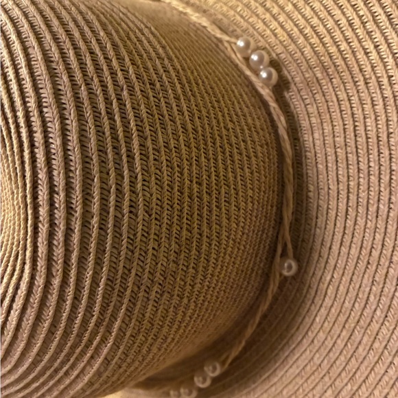 a new day Beige Wide-Brim Spring Summer Straw Hat Beading Detail Vacation Park. - Picture 4 of 8